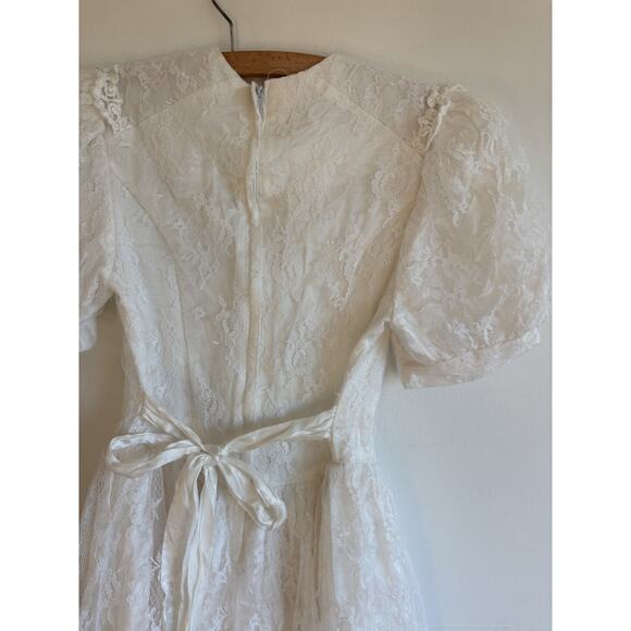 Vtg Jessica McClintock Gunne Sax Girls 10 Prairie Dress Cottagecore White Lace - Picture 4 of 10